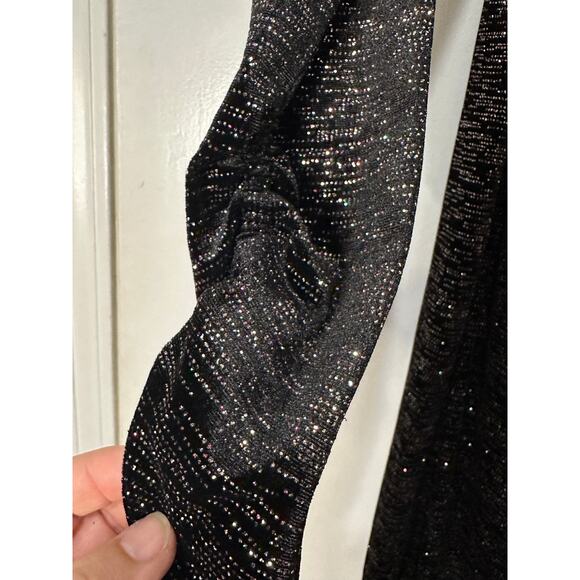Misa Setarah Metallic Faux-wrap Midi Dress Black Shimmer Size Large NWT Sheath - Picture 8 of 14